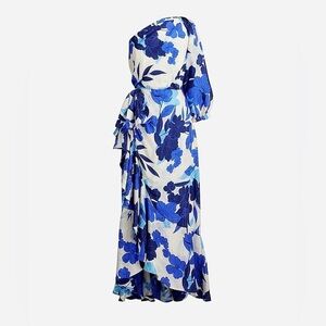 J.Crew Collection 1 shoulder ruffle hem dress painted blue floral Sz 10 BNWT
